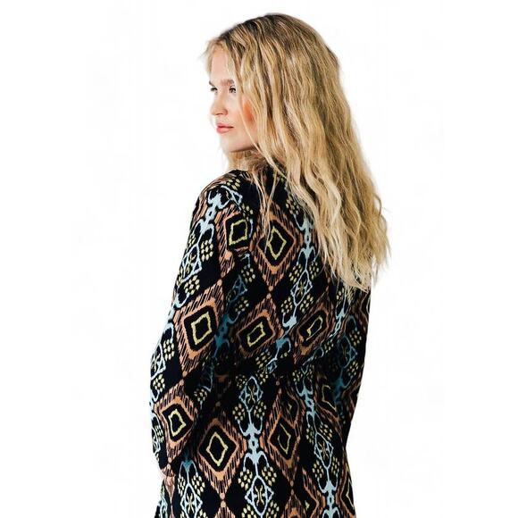 Never A Wallflower Kelli Midi Dress in Black IKAT Long Sleeve NEW NWT Small S - Picture 3 of 7